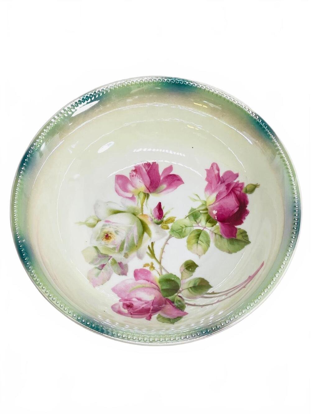 Vintage China Floral Decorative Serving Bowl from Germany Pink and White Roses
